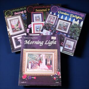Vintage Cross Stitch Pattern Book Lot Garden Cottage Floral Scene Cross My Heart